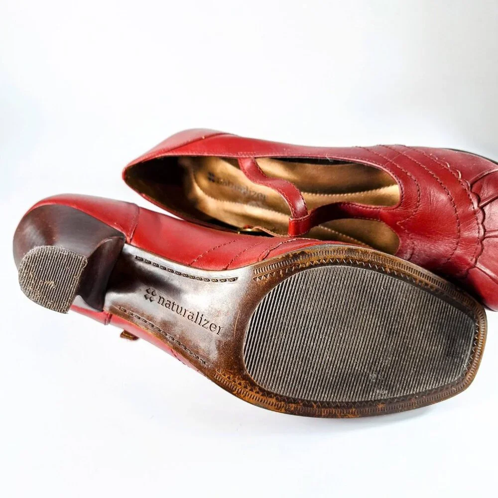 Naturalizer Red Leather Heel Mary Jane Shoes Size 7 1/2 M